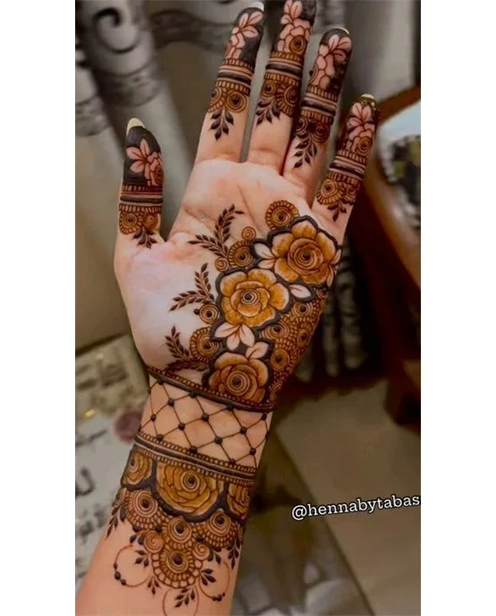 Sleek Orchid With Fusion Along Front Hand Mehndi Design Sleek Orchid With Fusion Along Front Hand Mehndi Design